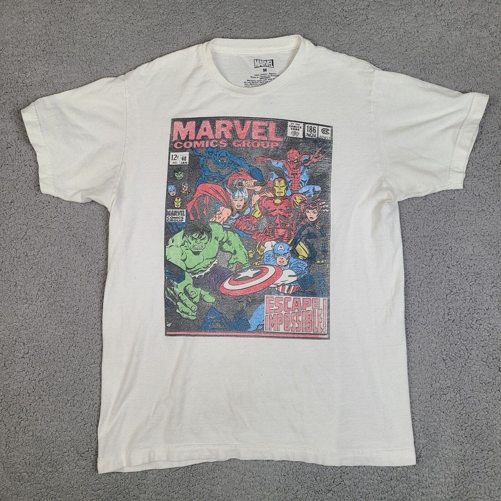 Marvel T-Shirt Men's Medium White‎ Marvel Comics Group Escape Impossible